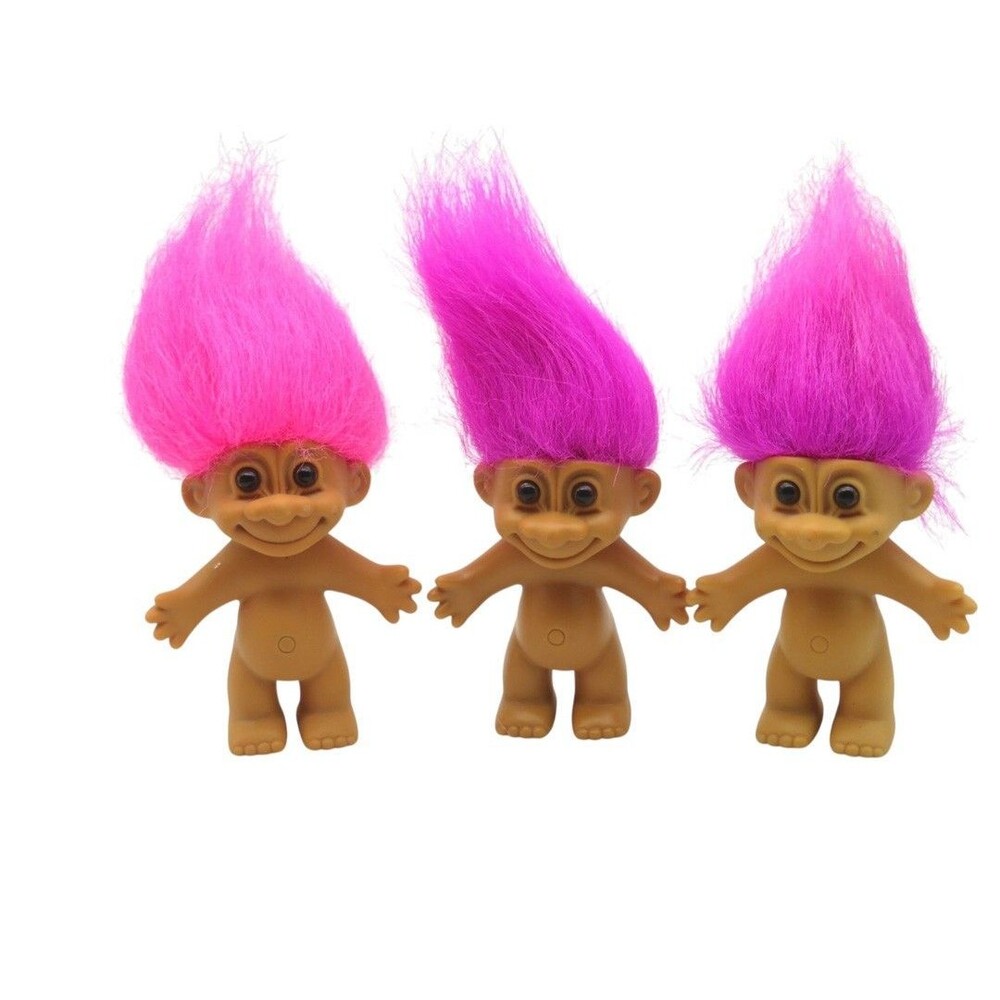 Lot of 3 Vintage Russ Berrie Troll Dolls Pink Hair 4" Figures